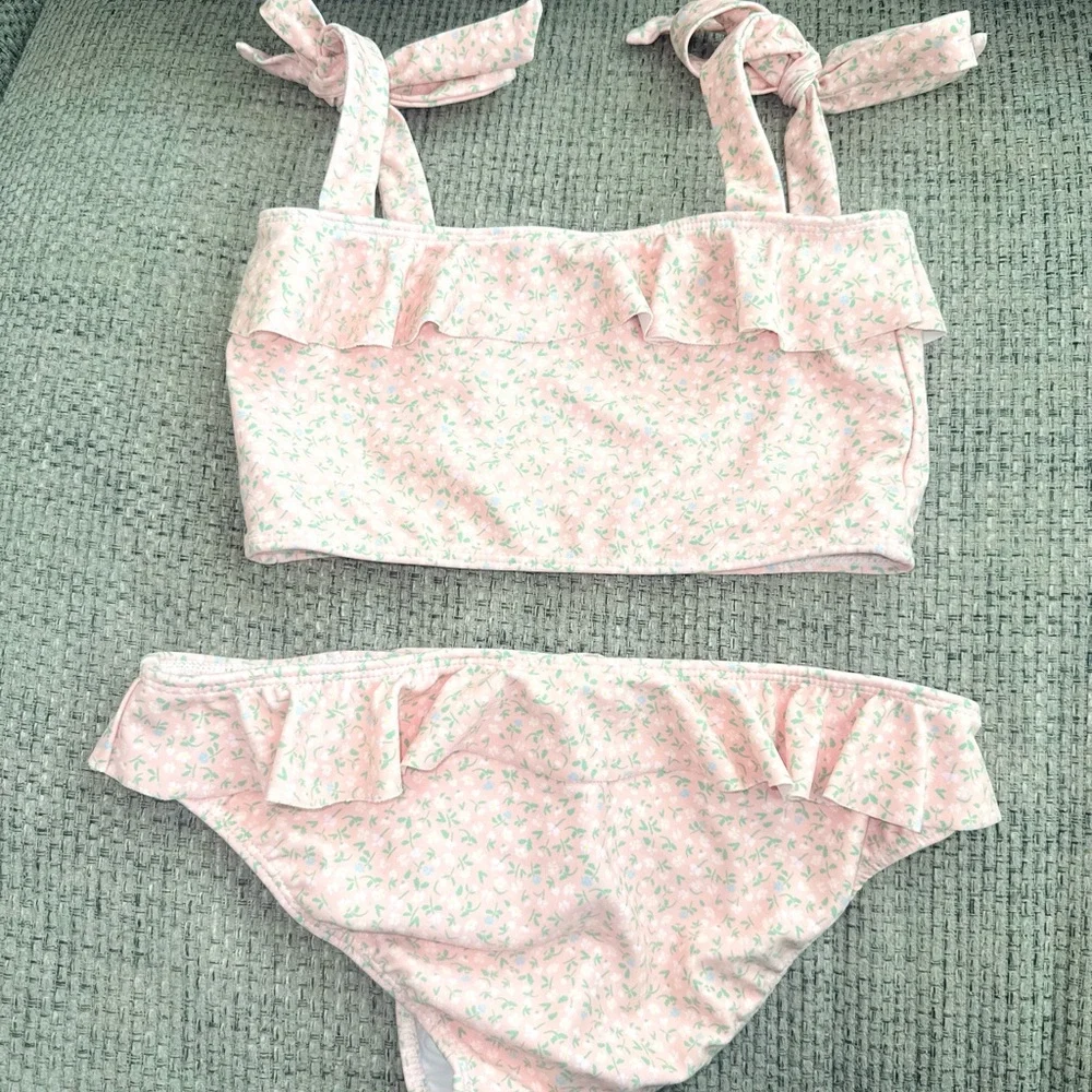Girls' Pink Floral Ruffle Bikini Set - Kids Swim Bikini